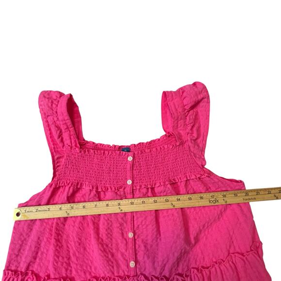Old Navy XL Pink Tiered Midi Dress Boho Button Front Ruffle Straps Smoked - Picture 6 of 6